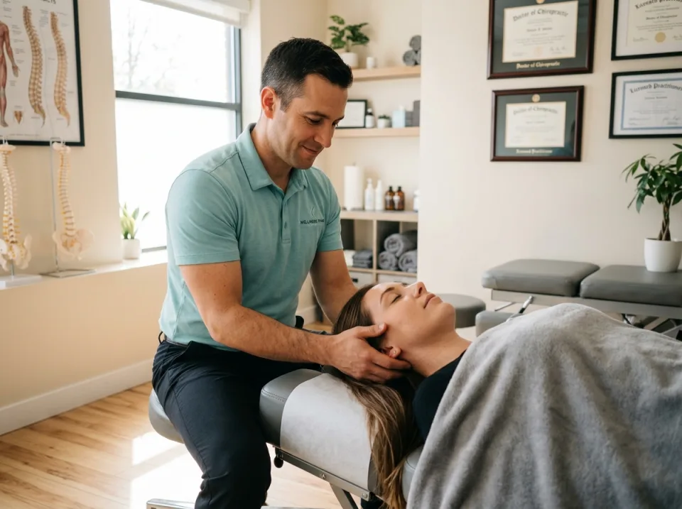 Dr. Daniel Goodman performing gentle upper cervical adjustment on female patient