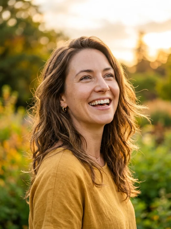 Radiant woman feeling energized and relieved from fibromyalgia