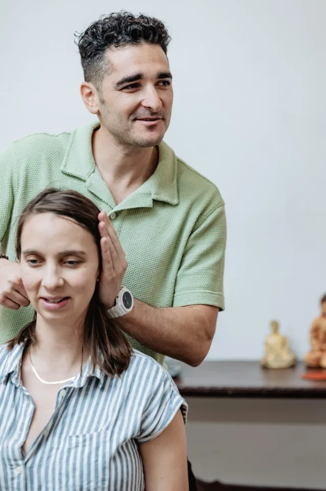 Dr. Daniel Goodman evaluating craniocervical junction for headache relief